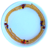 Gold seed bead ruby red crystal blue